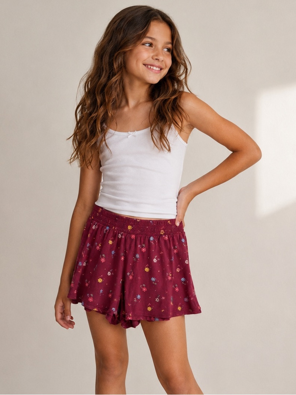 Gap Kids Girls XL Burgundy Floral Print Elastic Waist Jersey Shorts